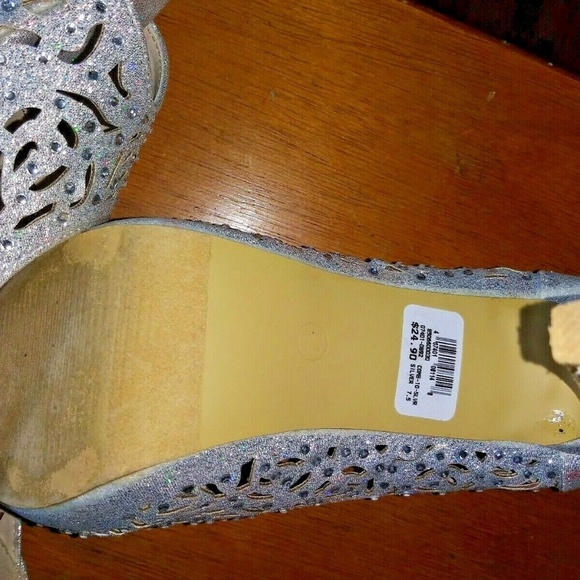 TOP Moda Silver stilettos Peep toe shimmery embellished fancy party Cinderella - Picture 10 of 11